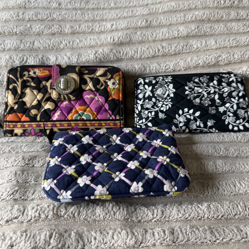 Vera Bradley Bundle Turnlock Wallet Zip ID Case Coin Pouch Quilted Floral 3pc St